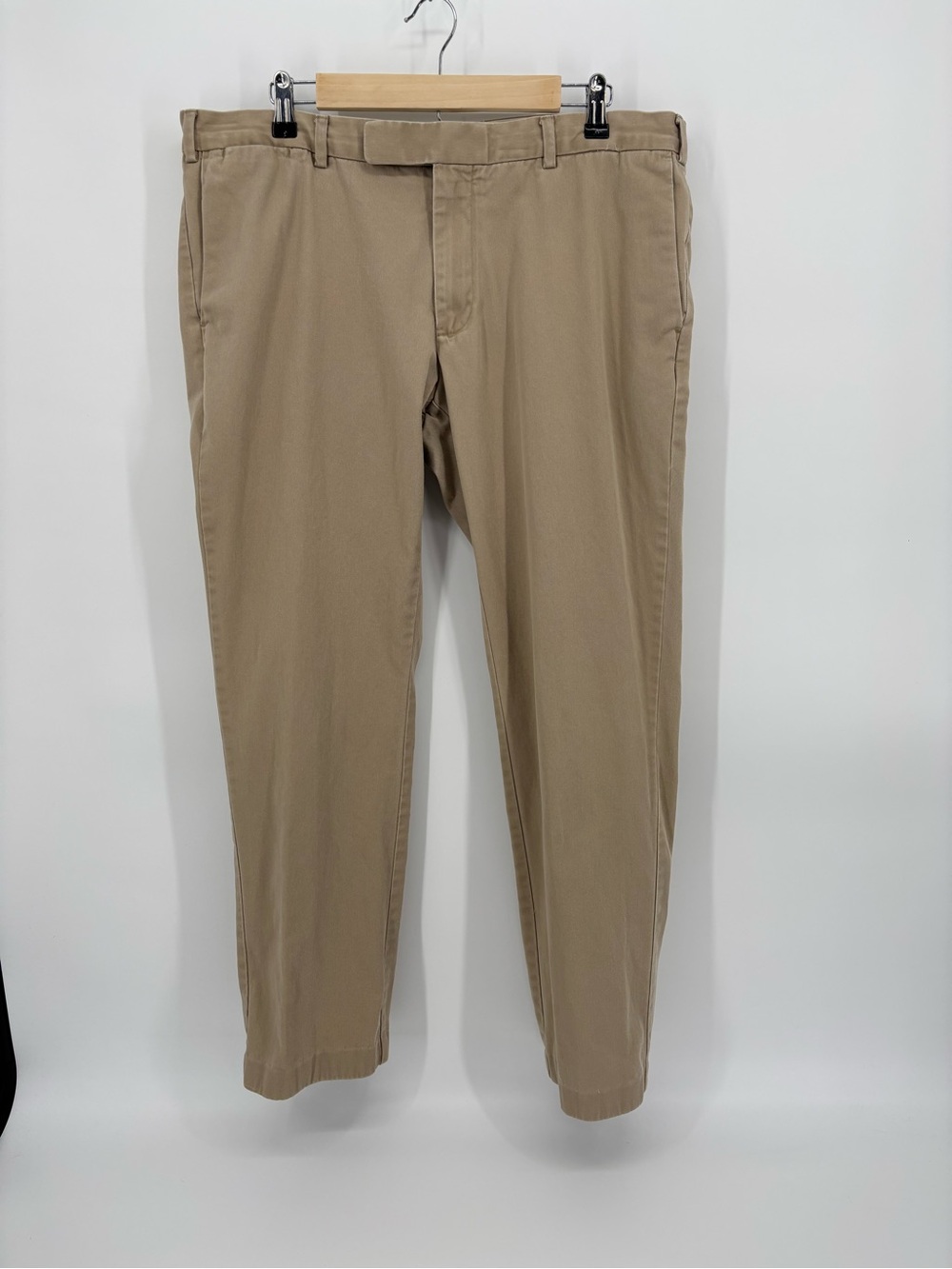 Polo Ralph Lauren Men 38x32 Khaki Chino Pants Flat Front Tan Cotton Trousers 38